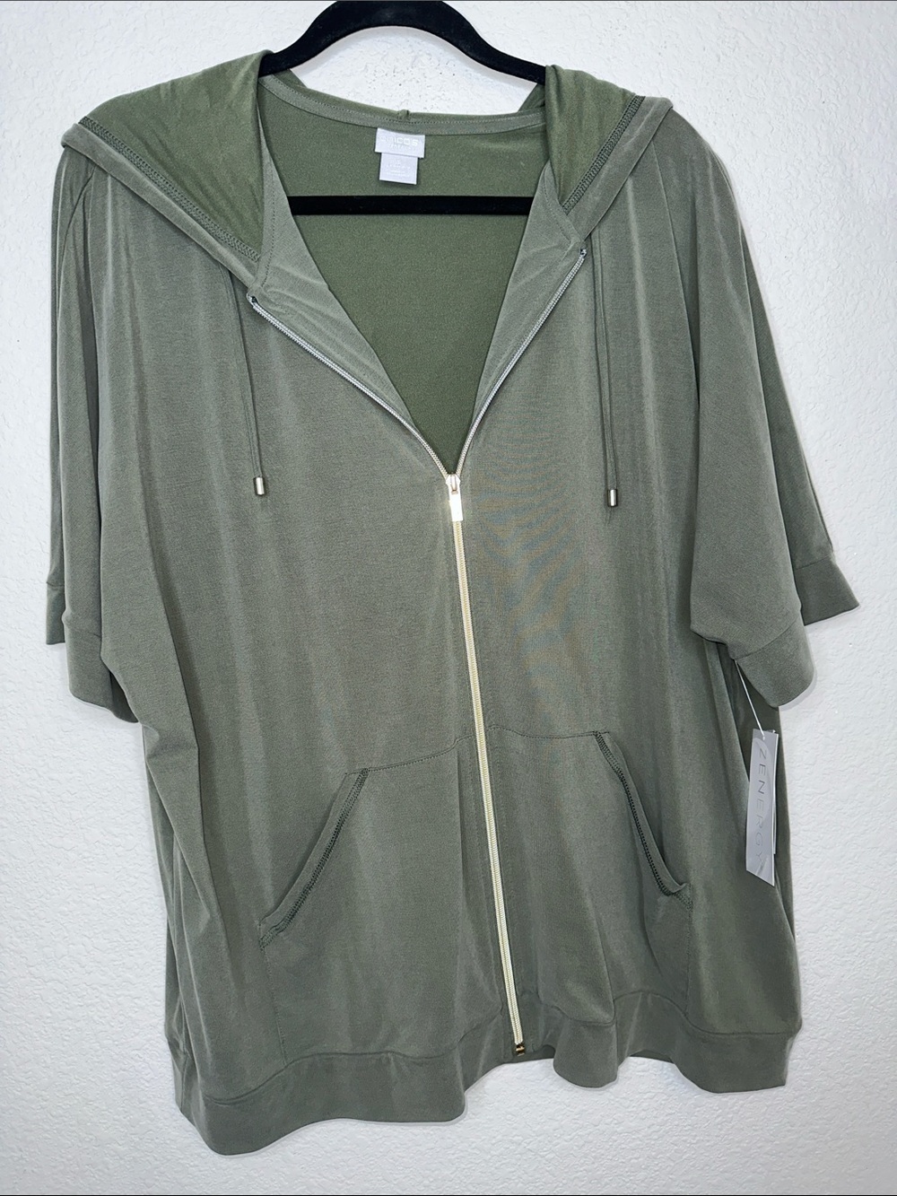 Chico's Olive Green Top with Crew Neck